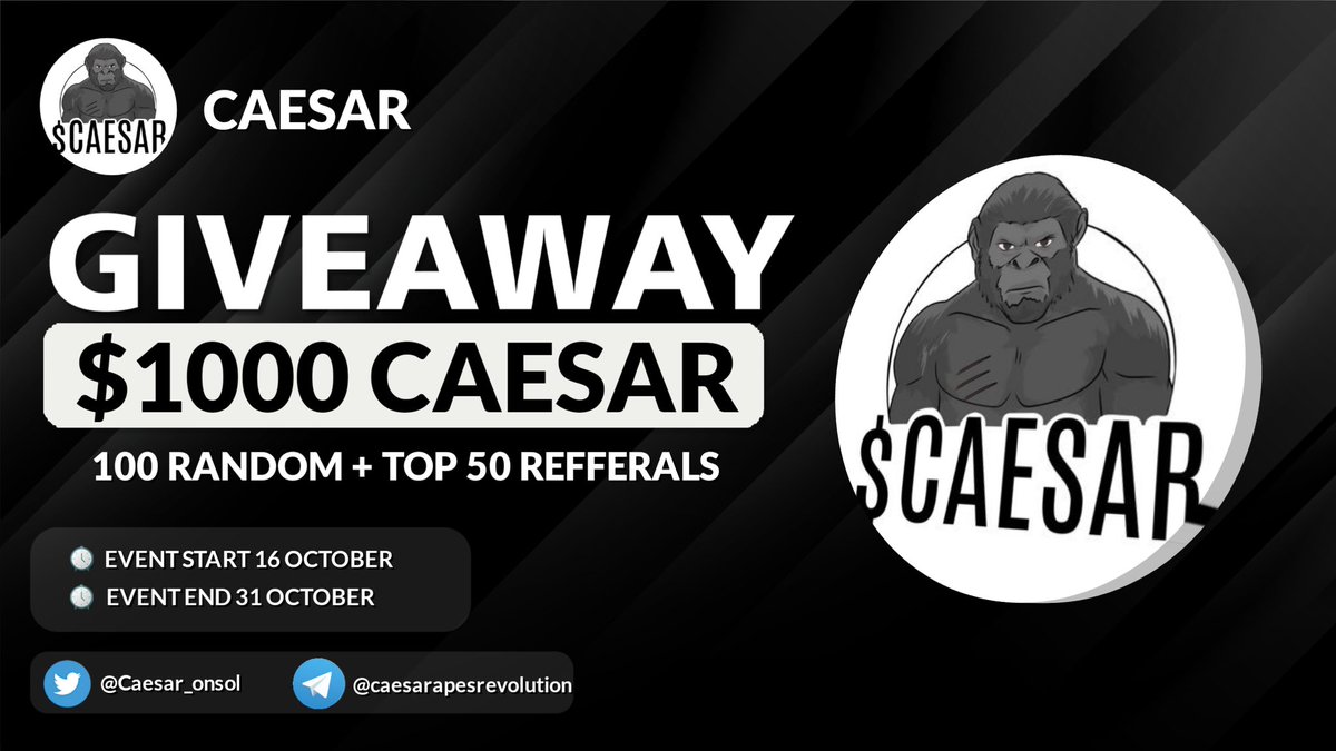 🔥 Caesar Airdrop Event 

🎁 Total Airdrop Pool $1,000 Worth $CAESAR

✅ Airdrop link 
t.me/CaesarAirdropE…

#Airdrops #Giveaway #crypto #airdropcrypto #airdrop #bitcoin