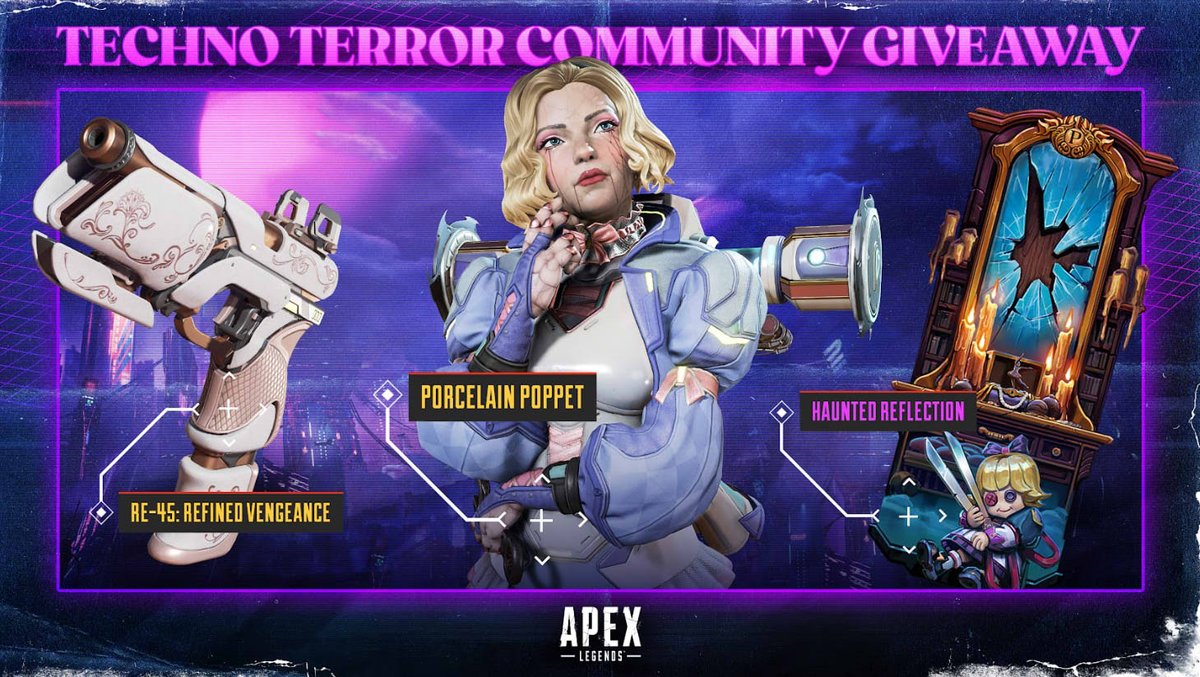 Techno Terror bundle giveaway!
Rules for a chance to win the items in the graphic below..

🎃follow <a href="/PlayApex/">Apex Legends</a>  and <a href="/kohltrast/">drowsy</a> 
👻like + rt this post

will contact the winner on the 18th. 
Good luck >:) #ApexLegends