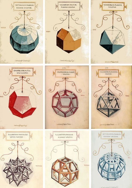 In addition to the Flower of Life, da Vinci studied related symbols like Metatron's Cube which can be derived from the Flower of Life.

Metatron's Cube contains the five Platonic solids.
