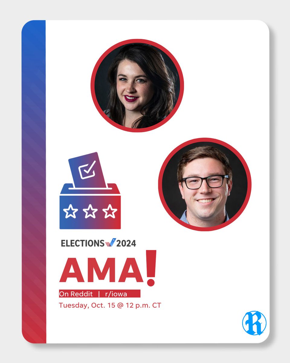 Have questions about the 2024 election? Join <a href="/brianneDMR/">Brianne Pfannenstiel</a> and <a href="/sgrubermiller/">Stephen Gruber-Miller</a> at noon for a Reddit AMA on r/Iowa. 

reddit.com/r/Iowa/comment…
