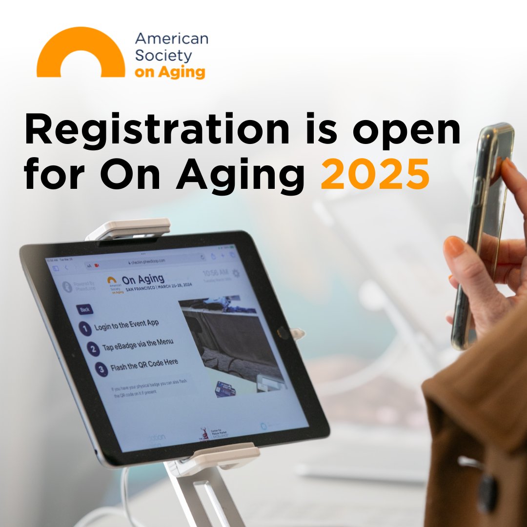 ASAging's tweet image. Registration is open for On Aging 2025! Benefit from the early bird rate until Nov. 22. Engage in dynamic sessions, explore research and contribute your insights to the field of aging. We can't wait to see you! asaging.org/on-aging

#OnAging2025 #Gerontology #Gerontologist