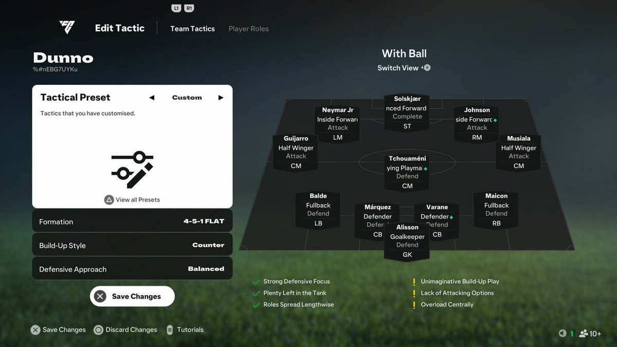 KeanuJP_'s tweet photo. 🚨 ABSOLUTELY Broken 451 Flat Tactics 🚨

The AI doesn't track half wingers in this formation.  They are ALWAYS wide open. 

✅️ Attacks in a 415
✅️ Defends in a 451 🤯
✅️Overloads the attack without punishing defensively 
🛑 Abuses 5atb on the wing 

Code: %#nEBG7UYKu https://t.co/ePL2amsIO2
