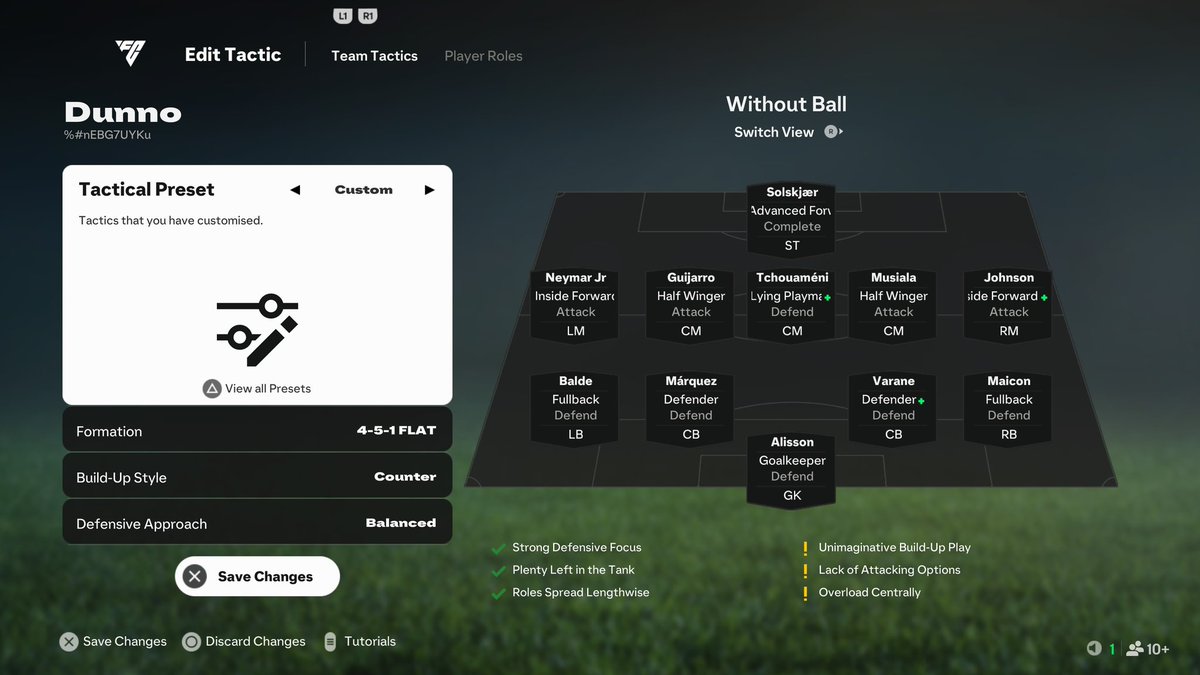 🚨 ABSOLUTELY Broken 451 Flat Tactics 🚨

The AI doesn't track half wingers in this formation.  They are ALWAYS wide open. 

✅️ Attacks in a 415
✅️ Defends in a 451 🤯
✅️Overloads the attack without punishing defensively 
🛑 Abuses 5atb on the wing 

Code: %#nEBG7UYKu