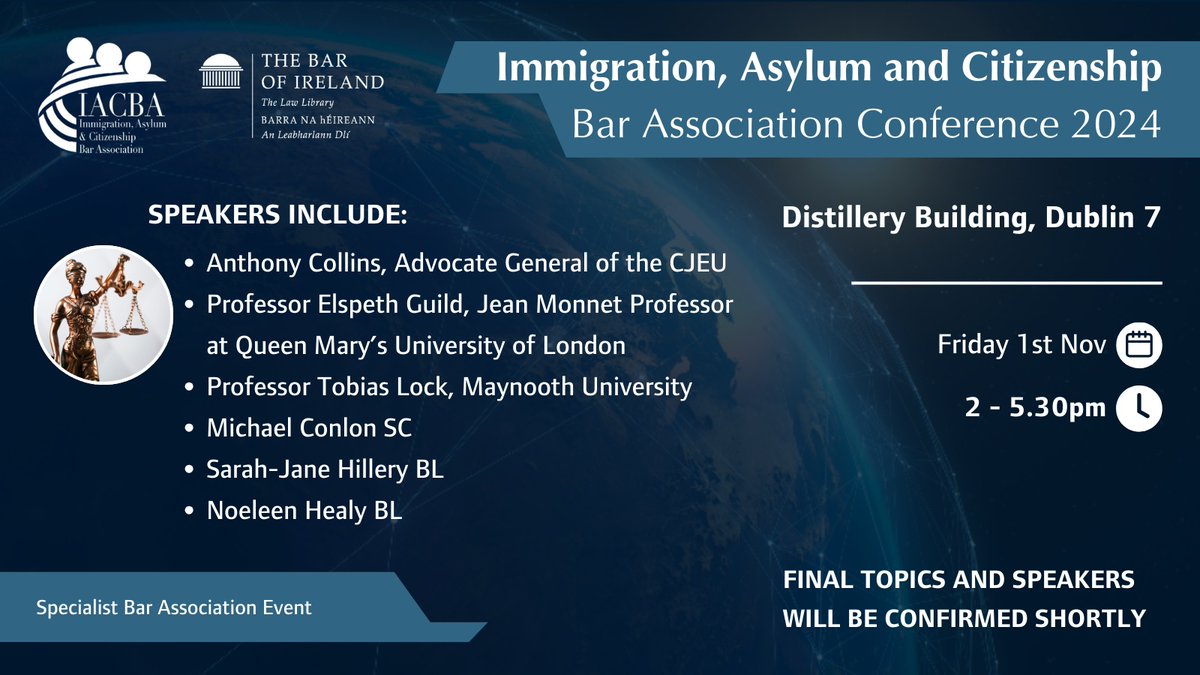 The 2024 IACBA Conference will take place on 1 November. Tickets are available at the following link: ti.to/BarofIreland/i…