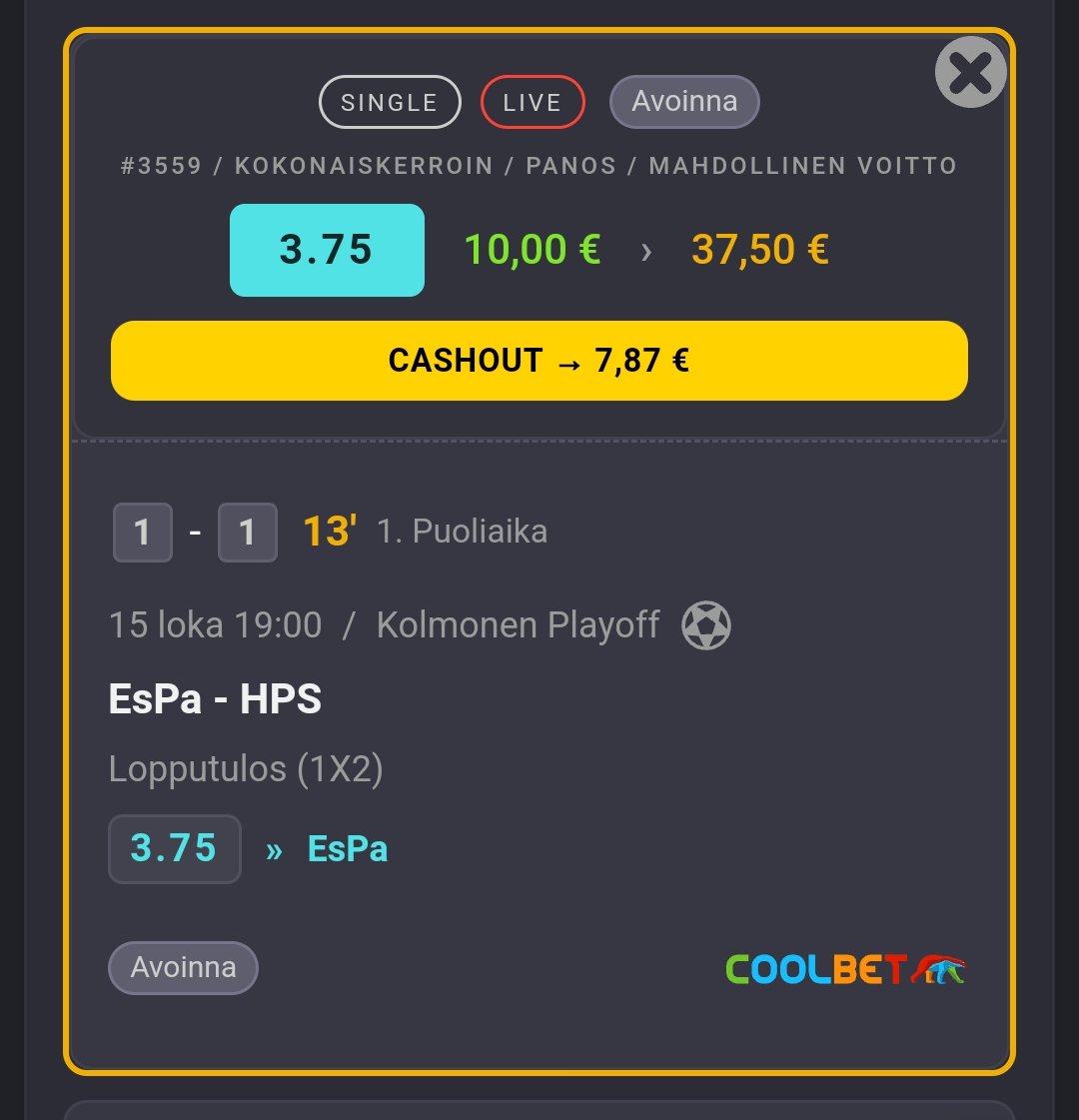 EskoVirri's tweet image. Tulin katsomaan matsia niin pitäähän pieni jännitysbetsi tehdä.

#espa