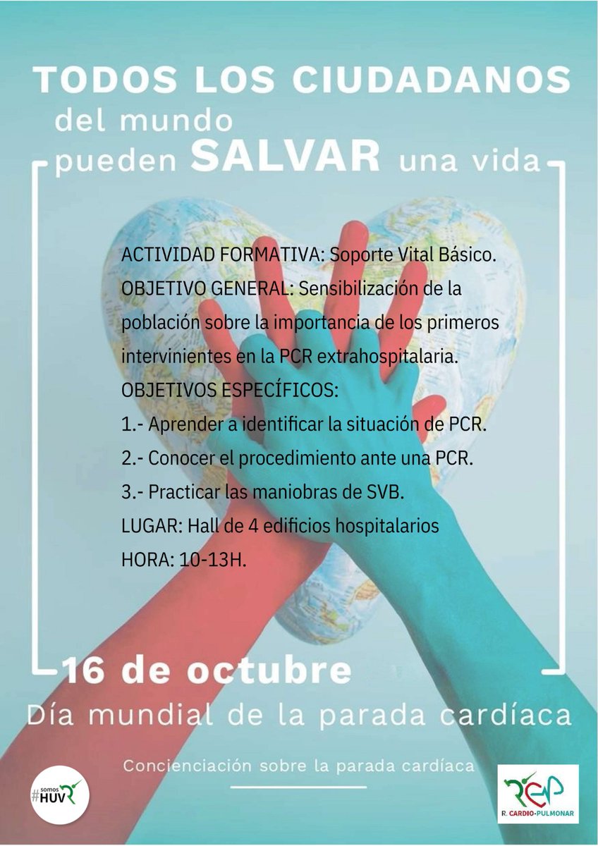 ¿Vienes mañana al hospital? Te enseñaremos a actuar ante una parada cardíaca. ¡No te lo pierdas!  👇 #diamundialparocardiaco