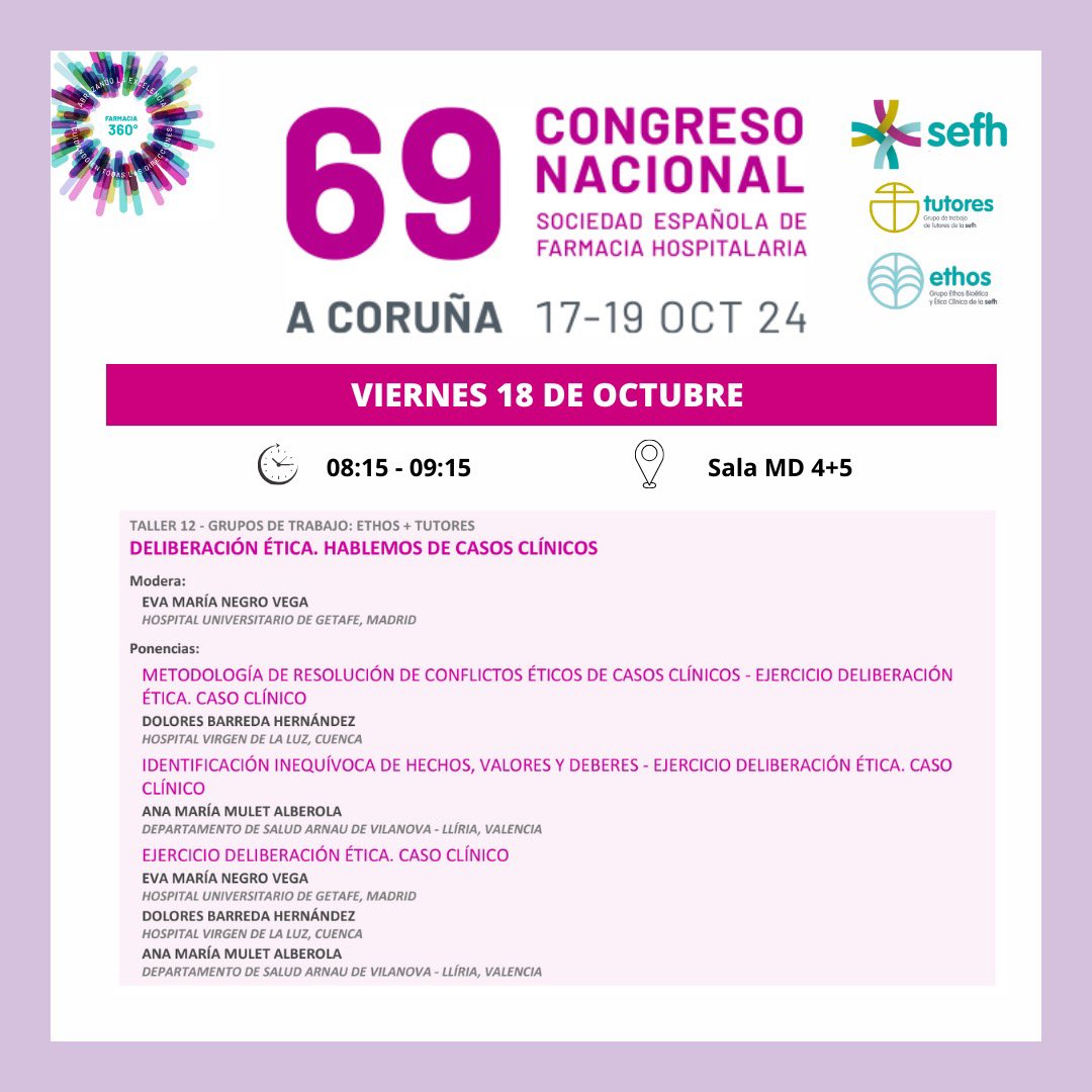 Grupo Tutores SEFH (@tutores_sefh) on Twitter photo Ya queda muy poco para que dé comienzo el 69 Congreso Nacional 👏🏻 Os dejamos la información de los talleres en los que vamos a participar.
Os esperamos a todos.
<a href="/sefhcongreso/">70 Congreso SEFH</a> #sefh24 Ya queda muy poco para que dé comienzo el 69 Congreso Nacional 👏🏻 Os dejamos la información de los talleres en los que vamos a participar.
Os esperamos a todos.
<a href="/sefhcongreso/">70 Congreso SEFH</a> #sefh24