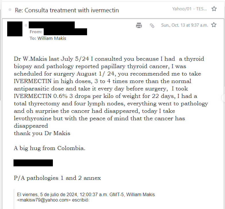 MakisMedicine's tweet image. NEW ARTICLE: IVERMECTIN Testimonial - Thyroid Cancer disappears after short term high dose Ivermectin Therapy

Another Ivermectin success story 😃

I will be posting Ivermectin, Mebendazole and Fenbendazole success stories here and believe me, there are going to be thousands.…