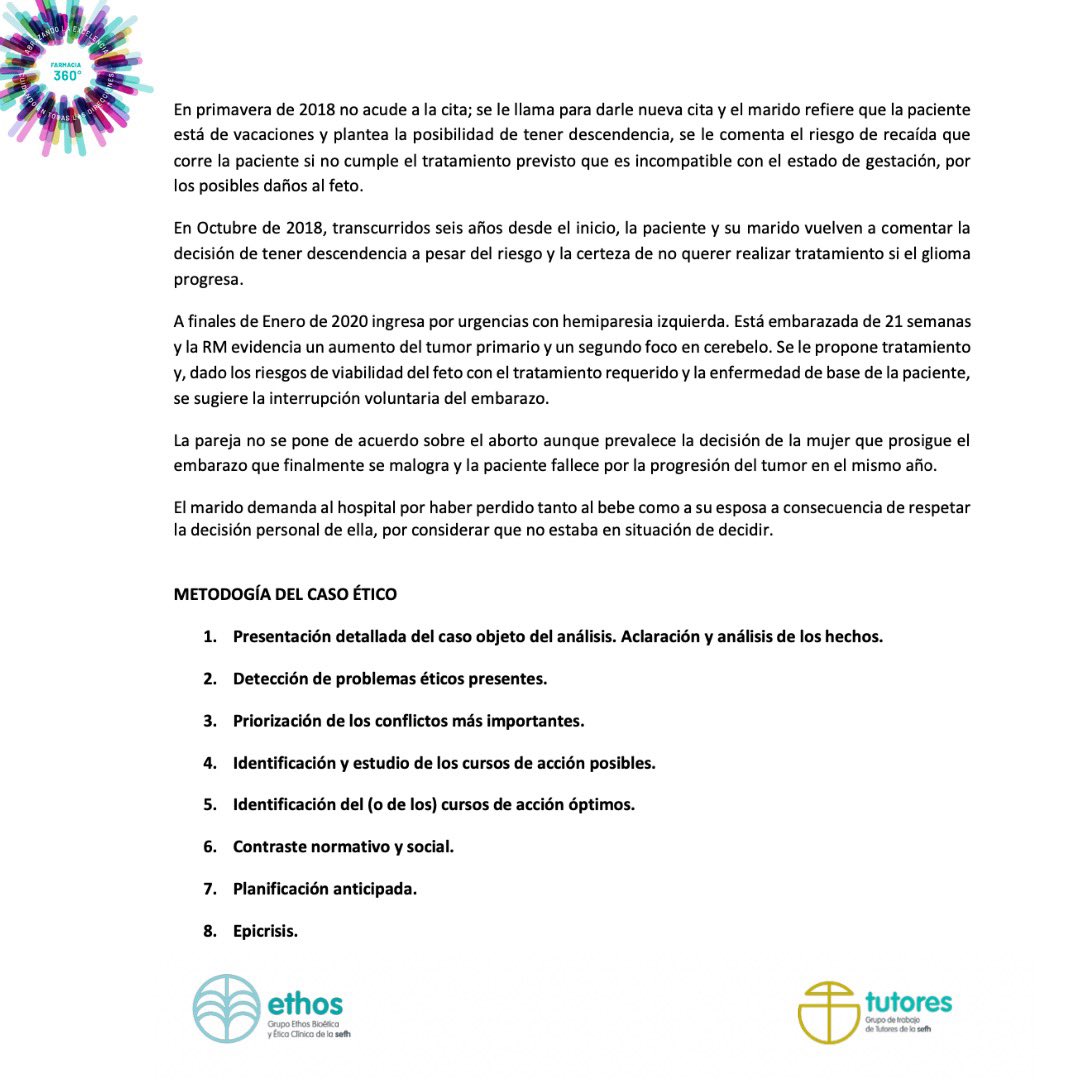 Grupo Tutores SEFH (@tutores_sefh) on Twitter photo 📣 Ven preparado para deliberar.
Ya puedes consultar el caso clínico que se va a tratar en el taller organizado junto al grupo <a href="/Ethos_SEFH/">Grupo ETHOS de la SEFH</a>.
📆 Viernes 18 de octubre
🕗 08:15 - 09:15
Tenéis disponible el pdf en la app y web del congreso.
eventos.sefh.es/gestion-evento… 📣 Ven preparado para deliberar.
Ya puedes consultar el caso clínico que se va a tratar en el taller organizado junto al grupo <a href="/Ethos_SEFH/">Grupo ETHOS de la SEFH</a>.
📆 Viernes 18 de octubre
🕗 08:15 - 09:15
Tenéis disponible el pdf en la app y web del congreso.
eventos.sefh.es/gestion-evento…