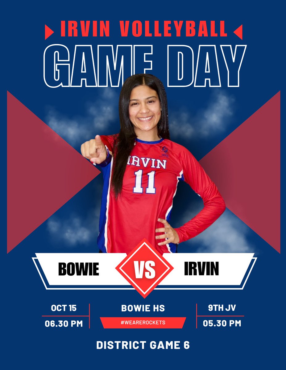 IT'S GAME DAY ROCKETS!🏐🚀

9th/JV  🕠 5:30 pm
Varsity 🕡 6:30 pm 
🏫 Bowie HS