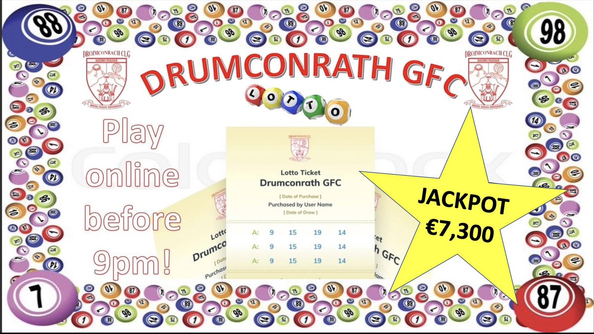 🎃FINAL REMINDER FOR CLUB LOTTO🎃
Less than 3 hours to go!! Don’t forget to play Drumconrath lotto for your chance of winning €7,300💶 Play online before 9pm at the following link tinyurl.com/ydwz4vwa
