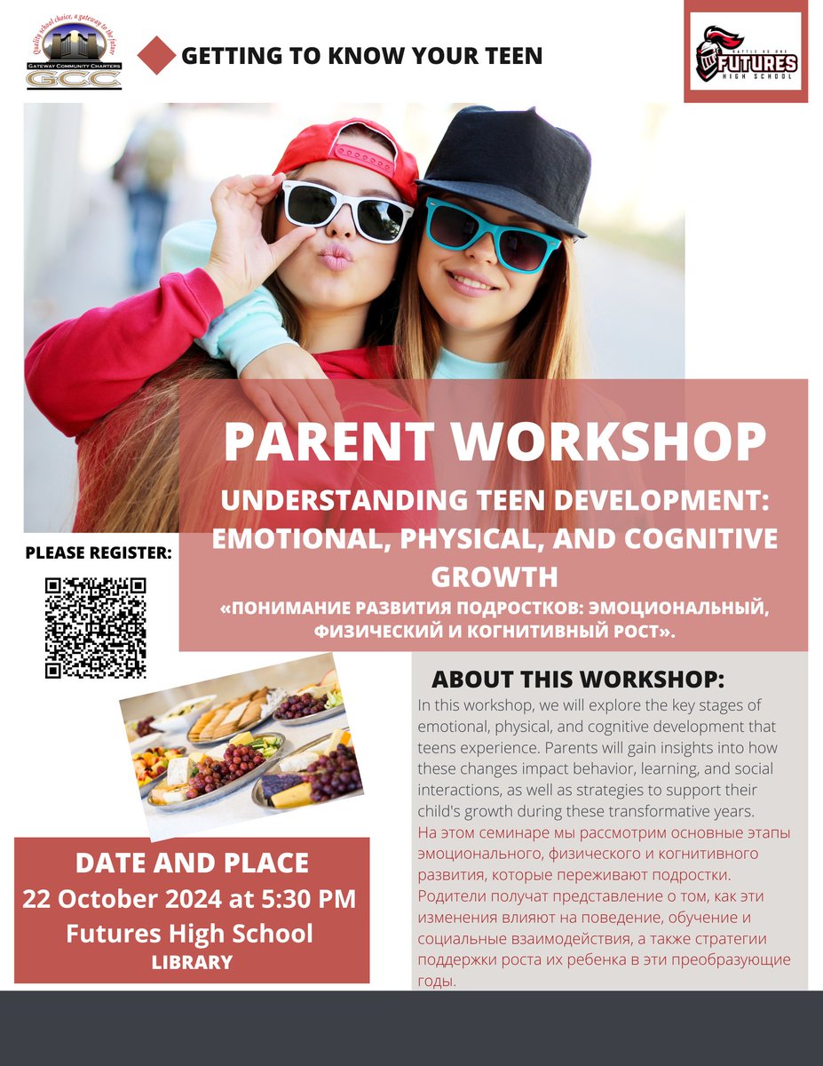 Futures14580014's tweet image. You are invited to the Parent Workshop on Understanding Teen Development: Emotional, Physical, and Cognitive Growth. #gcccharters