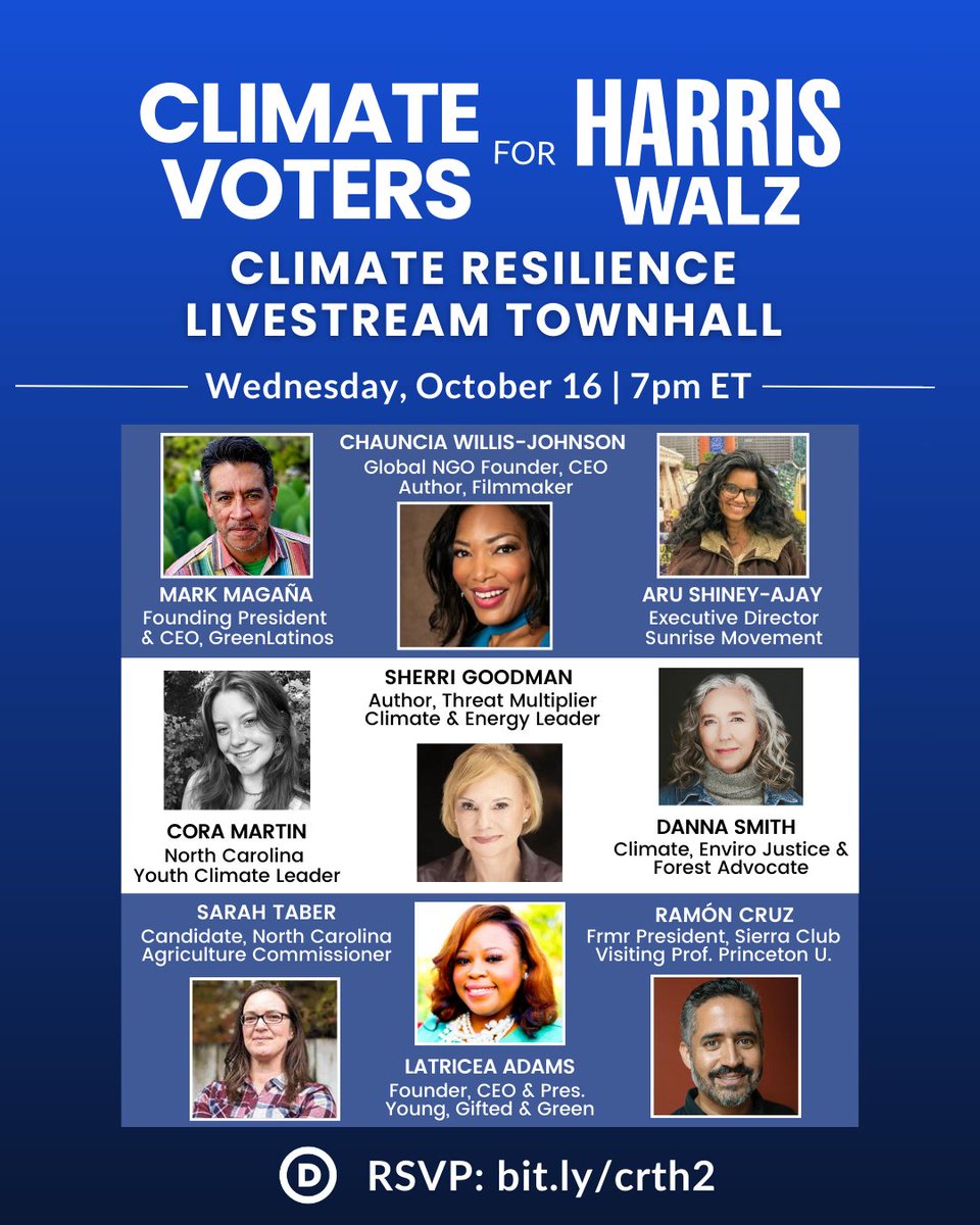 ‼️ NEW: We're so excited that @SunriseMvmt Exec Dir @Aru_ShineyAjay is speaking at the Climate Voters for #HarrisWalz Climate Resilience Townhall! Wednesday 10/16 7p ET. #Climate 

RSVP for this crucial conversation on #ClimateResilience, the stakes of this election and calls to