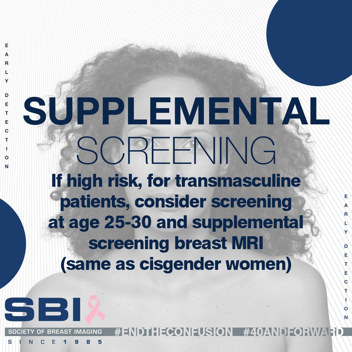 SBI urges screening at 40 for transfeminine and transmasculine patients. Especially those with family history or genetic predisposition. #Endtheconfusion #40andforward