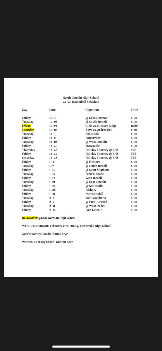 2024-2025 schedule! One month away from Game 1 @ Lake Norman!!