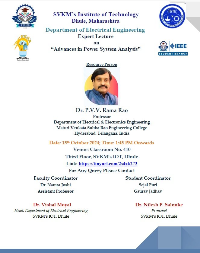 pvvmadhuram's tweet image. #experttalk #powersystemanalysis #svkmit #eee