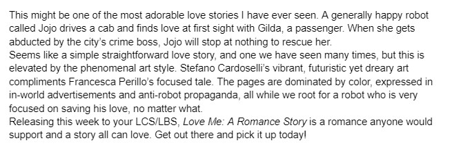 adamreadscomics's tweet photo. @MadCaveStudios has an outstanding graphic novel out THIS WEEK in "Love Me: A Romance Story".
I had the opportunity to review it early and you definitely need to get this one in your collection!
@fperillowriter @stcardoselli @skacolors https://t.co/PXWFlKb4KM