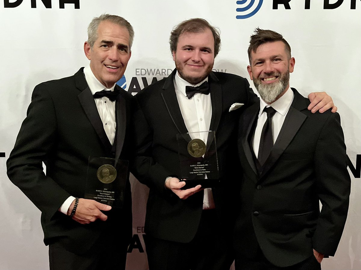 These are two of the KARE photojournalists who don’t get near enough credit for making me look better than I am.  I was honored to share the stage w/ Mitchell Yehl &amp; Chad Nelson at the Murrow Awards. It’s good to be back working on some new stories we’ll be rolling out soon.