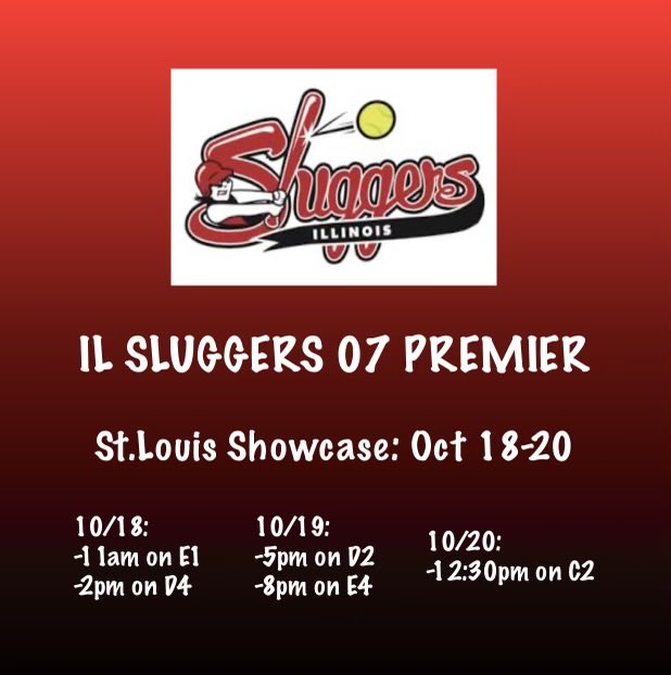 The Sluggers travel this weekend to the Chesterfield Valley Athletic Complex in Chesterfield, MO for the St. Louis Showcase I Event. Our Schedule is posted ⬇️ #ClubSlug