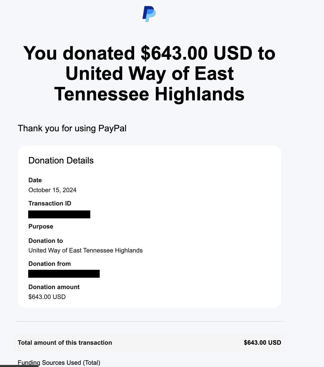 Thanks to y'all, our Hurricane Helene fundraiser shirt brought in $1,286!  We split this evenly between United Way of East TN Highlands and Presbytery of East TN — two groups in East TN working on flood relief/recovery that we found through resources from Tri-Cities Mutual Aid