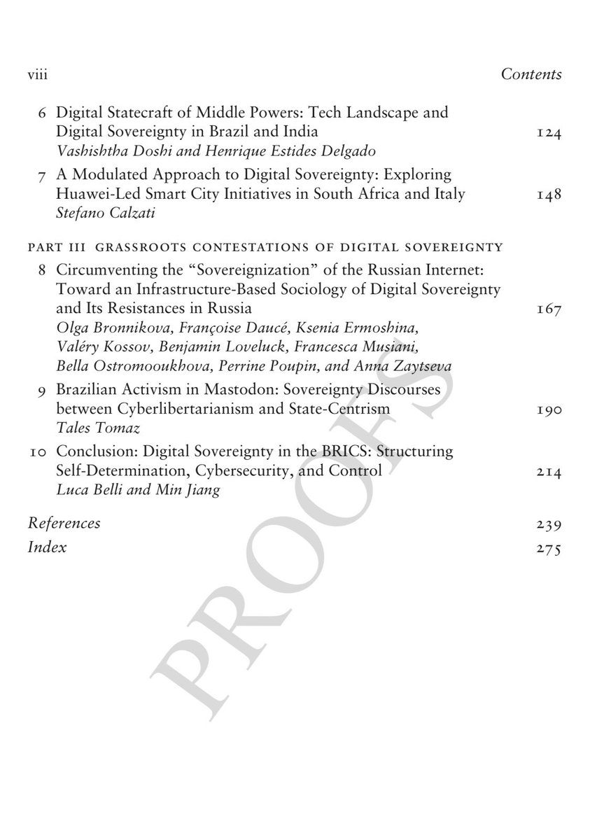 <a href="/1lucabelli/">Luca Belli</a> <a href="/franmusiani/">Francesca Musiani</a> <a href="/EnricoCalandro/">Enrico Calandro</a> <a href="/JThumfart/">Johannes Thumfart</a> <a href="/TalesTomaz/">@TalesTomaz@sciences.social</a> More information about the book can be found here on Cambridge University Press website: cambridge.org/core/books/dig…

A preview of the book’s Table of Contents is shared below. We look forward to having great discussions with the research community, policymakers and the public!