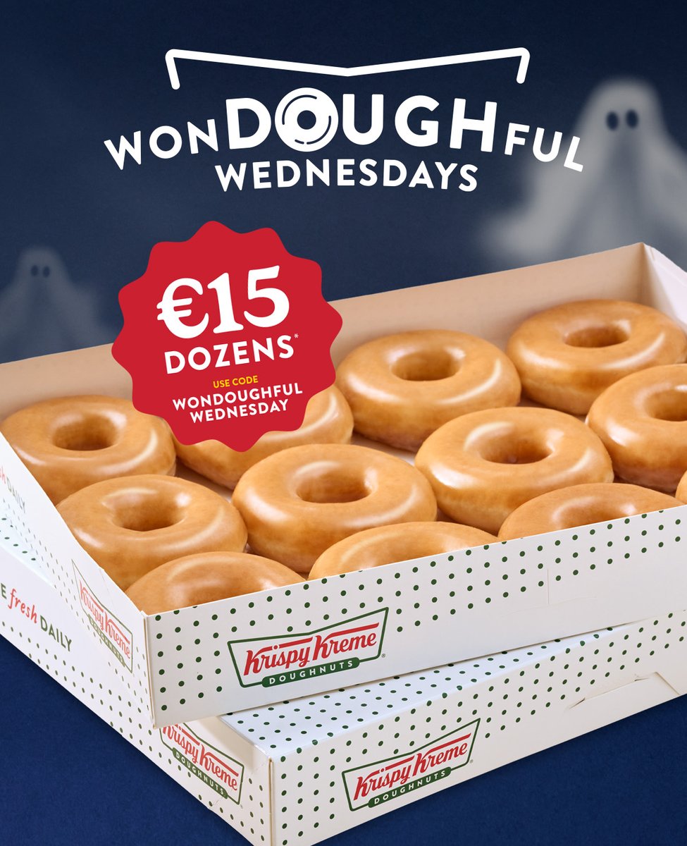 Tomorrow’s treat is no trick –  It's 👻 Wondoughful Wednesday 👻

Grab a dozen for just €15! 👻 

T&amp;C's apply - In shops only.