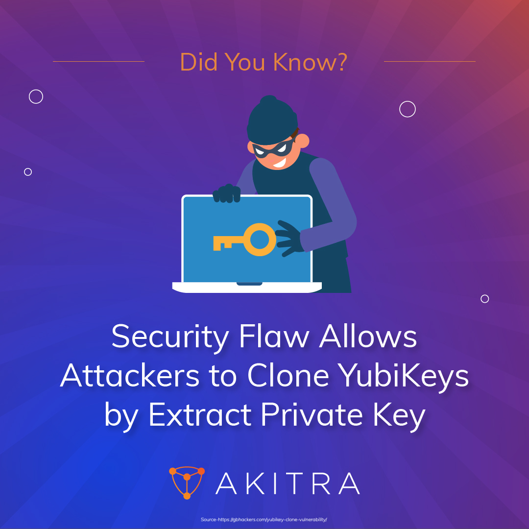 🚨 A major flaw in Infineon’s crypto library impacts devices like YubiKey 5 Series. The #EUCLEAK #vulnerability lets attackers clone devices by exploiting #ECDSA weaknesses and using Electromagnetic Analysis to extract secret keys. ⚠️

Book a #Demo: akitra.com/demo