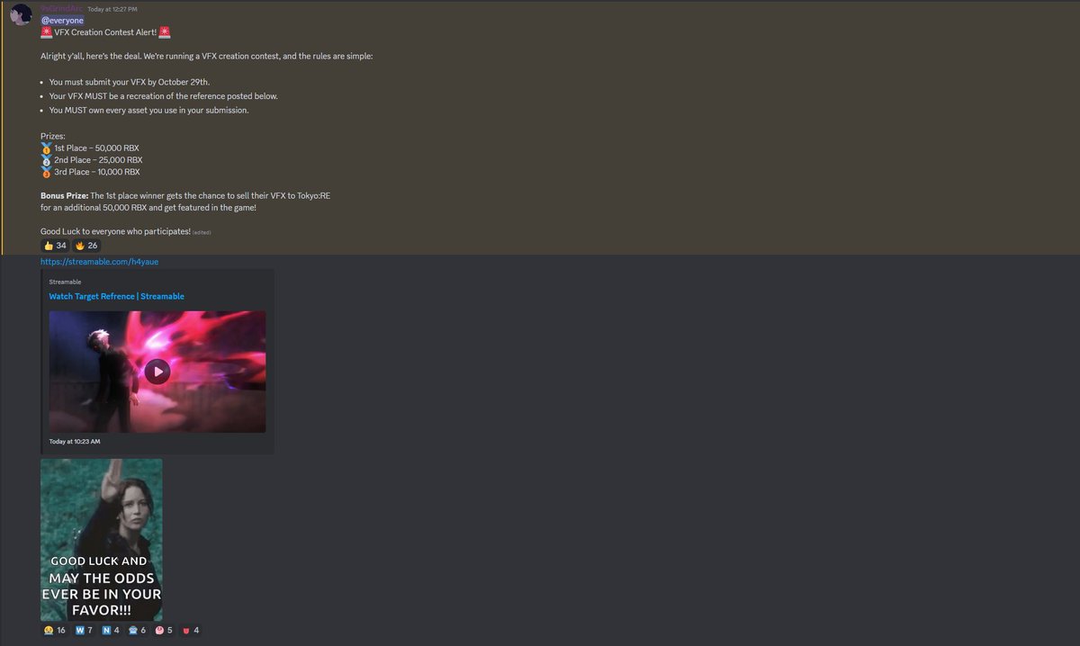 For any aspiring VFX artist on Roblox I am hosting a Contest. You can find the full rules in the discord.

Game: Tokyo:RE
Discord: discord.gg/tokyore

#ROBLOX 
#RobloxDev 
#RobloxDevs