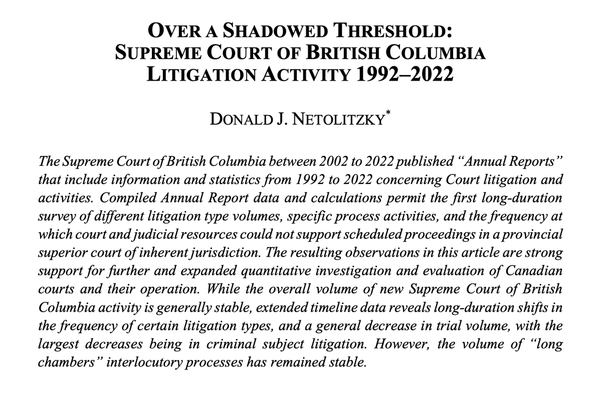 How has litigation activity evolved in the Supreme Court of British Columbia over the past three decades? 🏛️📉

Using data from annual reports, Donald J. Netolitzky provides a comprehensive long-term analysis of court activity in this Canadian superior court.