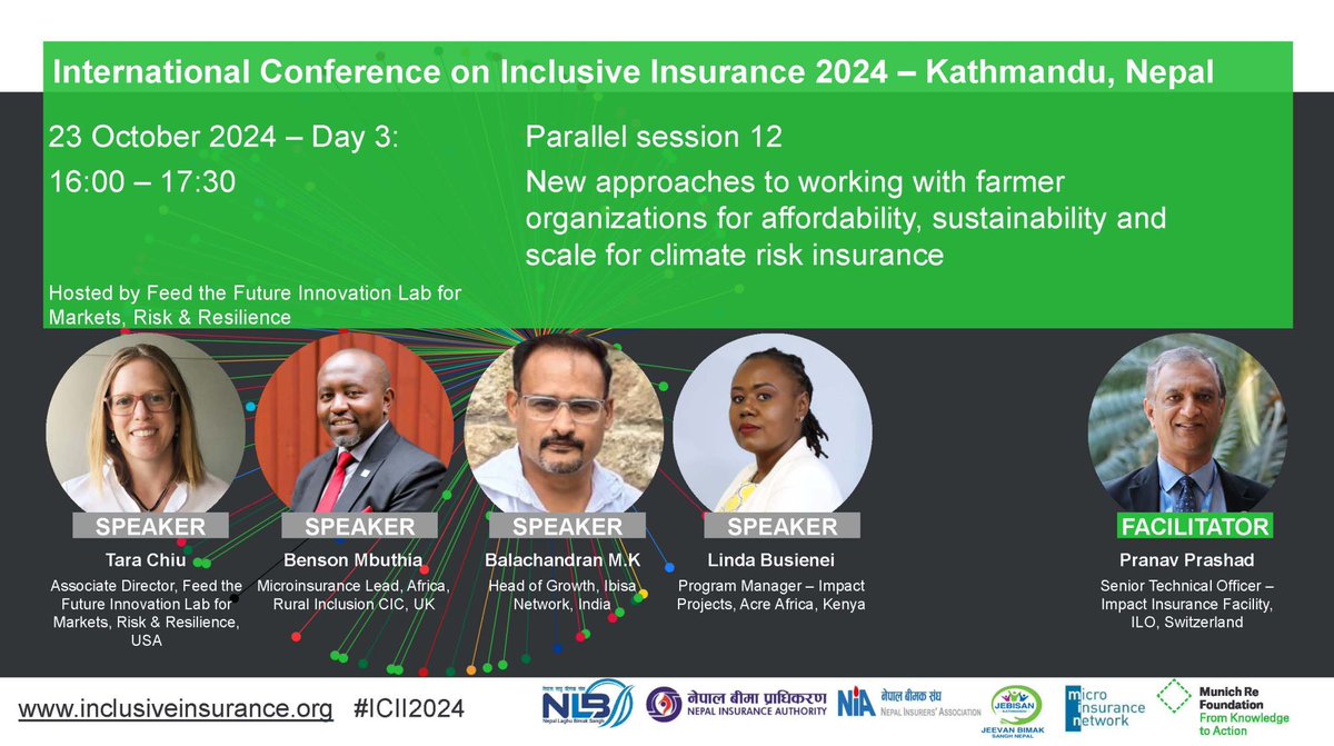 NetworkFlash's tweet image. Join #ICII2024 session 12 where we'll dive into innovative approaches that address barriers to 
bringing #ClimateRiskInsurance to farmers, making insurance solutions more accessible and scalable. Register here: munichre-foundation.org/en/Inclusive_i…