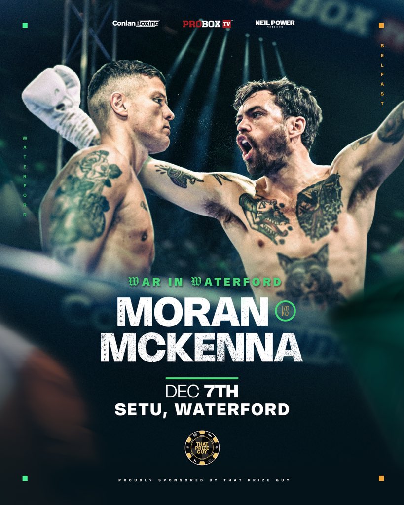 𝐖𝐀𝐑 𝐈𝐍 𝐖𝐀𝐓𝐄𝐑𝐅𝐎𝐑𝐃 | 𝐌𝐎𝐑𝐀𝐍 𝐕 𝐌𝐂𝐊𝐄𝐍𝐍𝐀

Dylan Moran heads home to Waterford against Tyrone McKenna in this 𝗠𝗔𝗦𝗦𝗜𝗩𝗘 𝗜𝗥𝗜𝗦𝗛 𝗠𝗔𝗧𝗖𝗛 𝗨𝗣 ☘️ 

📍Setu, Waterford | December 7