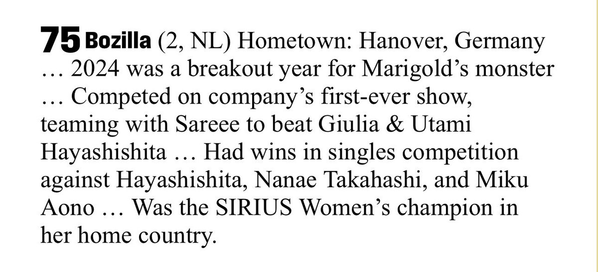 Bozilla ボジラ (@therealbozilla) on Twitter photo First time ever being ranked in <a href="/OfficialPWI/">PWI (Pro Wrestling Illustrated)</a> !!🔥
Proud because hard work pays off and excited for what‘s coming next!
#Bozilla #Womens250 First time ever being ranked in <a href="/OfficialPWI/">PWI (Pro Wrestling Illustrated)</a> !!🔥
Proud because hard work pays off and excited for what‘s coming next!
#Bozilla #Womens250