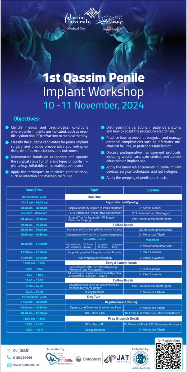 ✅Happy to announce 1st Qassim Penile implant workshop scheduled 10-11 Nov 2024 with Semi-live surgical videos &amp; hand-on experiences in OR,International&amp; national pioneers 

<a href="/KoenraadvanRen1/">Koenraad van Renterghem</a> <a href="/dulaim_alhajeri/">د. دليم الهاجري Dr.Dulaim AlHajeri</a> <a href="/DrAymanAlBakri1/">Dr.Ayman_AlBakri د.أيمن البكري</a> <a href="/Raedalmannie/">أ.د. رائد محمد المنيع</a> <a href="/DrEmad_wa/">عماد الوشمي</a> 
<a href="/Coloplast_MD/">Coloplast Interventional Urology</a> <a href="/essm_tweets/">European Society for Sexual Medicine (ESSM)</a>