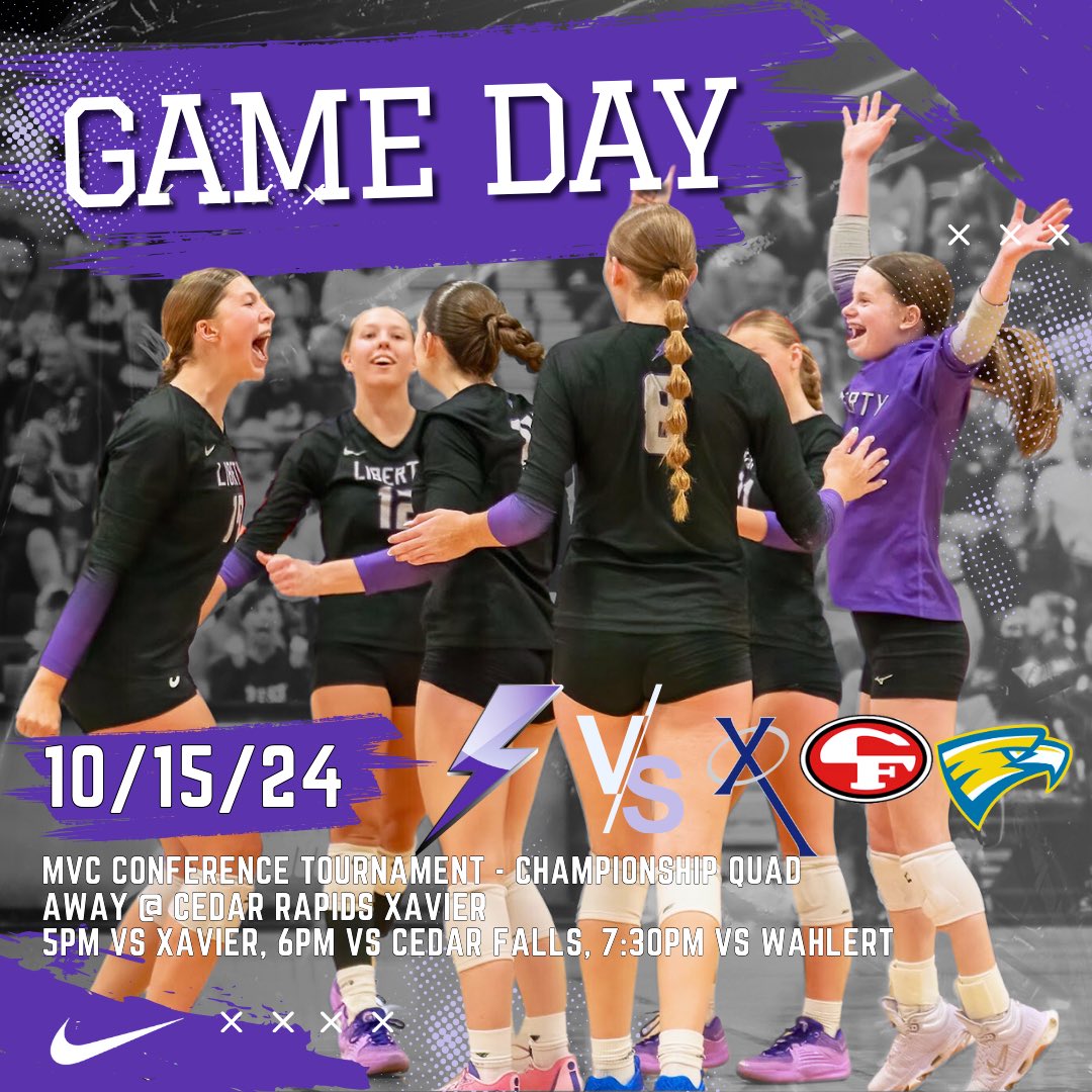 Liberty High School Volleyball (@liberty_vb) on Twitter photo MVC CHAMPIONSHIP QUAD GAME DAY!!!⚡️🏐
🆚 Xavier, Cedar Falls, and Dubuque Wahlert (<a href="/XavierVBALL/">Xavier Volleyball</a>, <a href="/CedarFallsVB/">Matt Johnson</a>, <a href="/WCHS_GirlsVBall/">Wahlert Volleyball</a>)
📍Xavier HS
⏰ 5pm, 6pm, 7:30pm
📢 <a href="/LHSStudentsec_/">BOLT NATION😈</a> no school means plenty of time tonight to cheer on our girls - see you at Xavier! Go bolts! MVC CHAMPIONSHIP QUAD GAME DAY!!!⚡️🏐
🆚 Xavier, Cedar Falls, and Dubuque Wahlert (<a href="/XavierVBALL/">Xavier Volleyball</a>, <a href="/CedarFallsVB/">Matt Johnson</a>, <a href="/WCHS_GirlsVBall/">Wahlert Volleyball</a>)
📍Xavier HS
⏰ 5pm, 6pm, 7:30pm
📢 <a href="/LHSStudentsec_/">BOLT NATION😈</a> no school means plenty of time tonight to cheer on our girls - see you at Xavier! Go bolts!