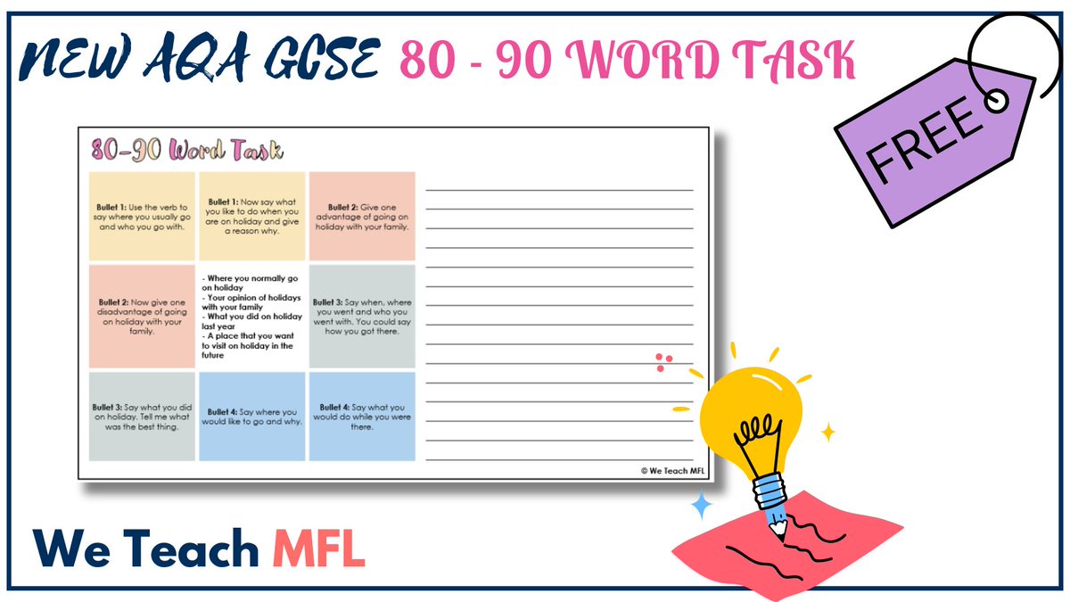 ✨ Another Free Resource Alert! ✨

✍️ Get your students ready for the 80-90 word writing task with our handy template that provides a clear structure. Download it for FREE now! 👇

🌐 weteachmfl.co.uk/free-resources

#MFLTwitterati