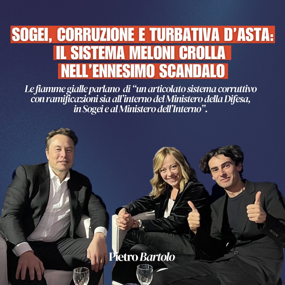 bartolopietro1's tweet image. ❗️ CORRUZIONE E TURBATIVA D’ASTA: IL SISTEMA MELONI CROLLA NELL’ENNESIMO SCANDALO

Oggi scopriamo che il Direttore Generale di #Sogei, Paolino Iorio, è stato arrestato in flagranza per corruzione e turbativa d'asta mentre intascava una mazzetta, e tra gli indagati spunta anche il…