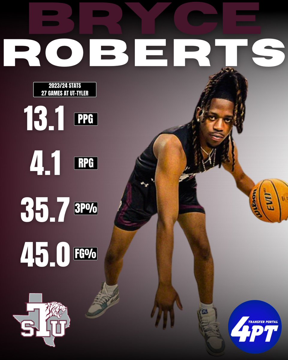 TP Spotlight: UT Tyler transfer Bryce Roberts averaged 13.1 points, 4.1 boards, while shooting 35.7% from three-point range and 45.0% from the field over 27 games last season.

He’s expected to make an immediate impact for the Tigers this season.

#TP4PT #TransferPortal