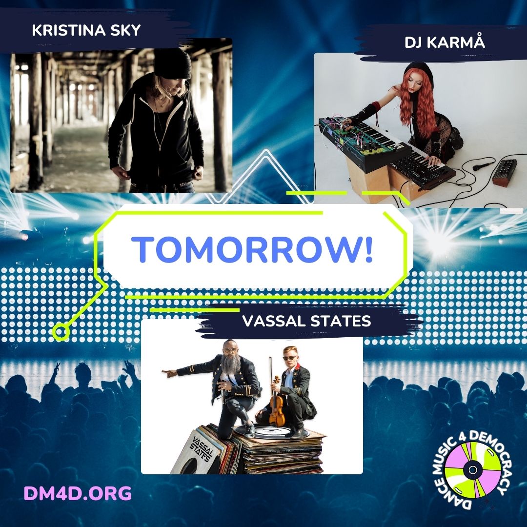 Countdown is on! 🎶 Dance Music For Democracy Presents: Beats for Change with <a href="/KristinaSky/">Kristina Sky ✨☁️🌛</a> + <a href="/VassalStates/">Vassal States</a> + @KarmaKalypso on TOMORROW at <a href="/MintLA/">The Mint</a>! 🗳️ Ages 18+ get your tickets now and support voter registration while you dance. bit.ly/3Nex7y2  #BeatsForChange #DM4D