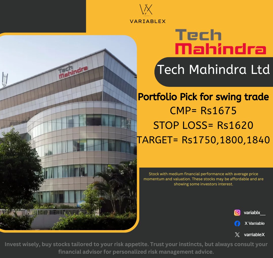 varriableX's tweet photo. Buy Tech Mahindra: Positioned for a short-term upswing 📈✨
#ganpatibappamorya #varriablex #techmahindra #tech #tradingview #chartpattern #swingtrade #scalpingtrader #optiontrading #trending #sharemarket #stockmarket #nifty #sensex #investing #trading #nse #bse #stockmarketindia https://t.co/kr1XJSyKmX