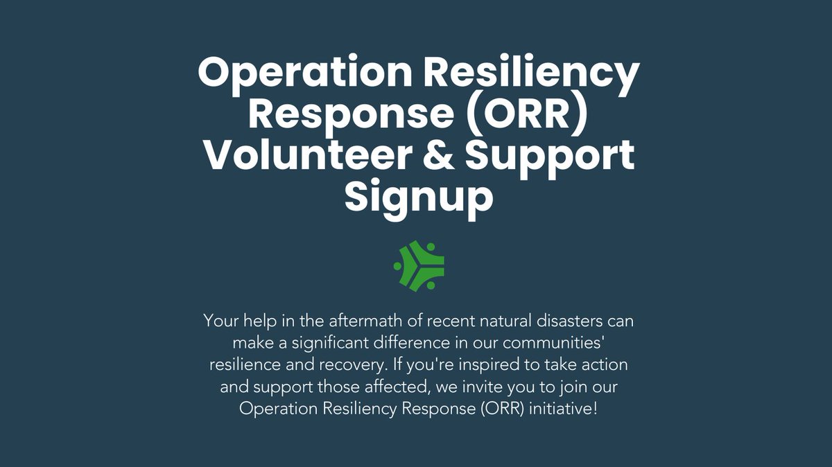 If you're inspired to take action and support those affected by recent natural disasters, we invite you to join our Operation Resiliency Response efforts. Whether you can offer your time, skills, or financial support, your contribution is valuable!
bit.ly/ORR-Support