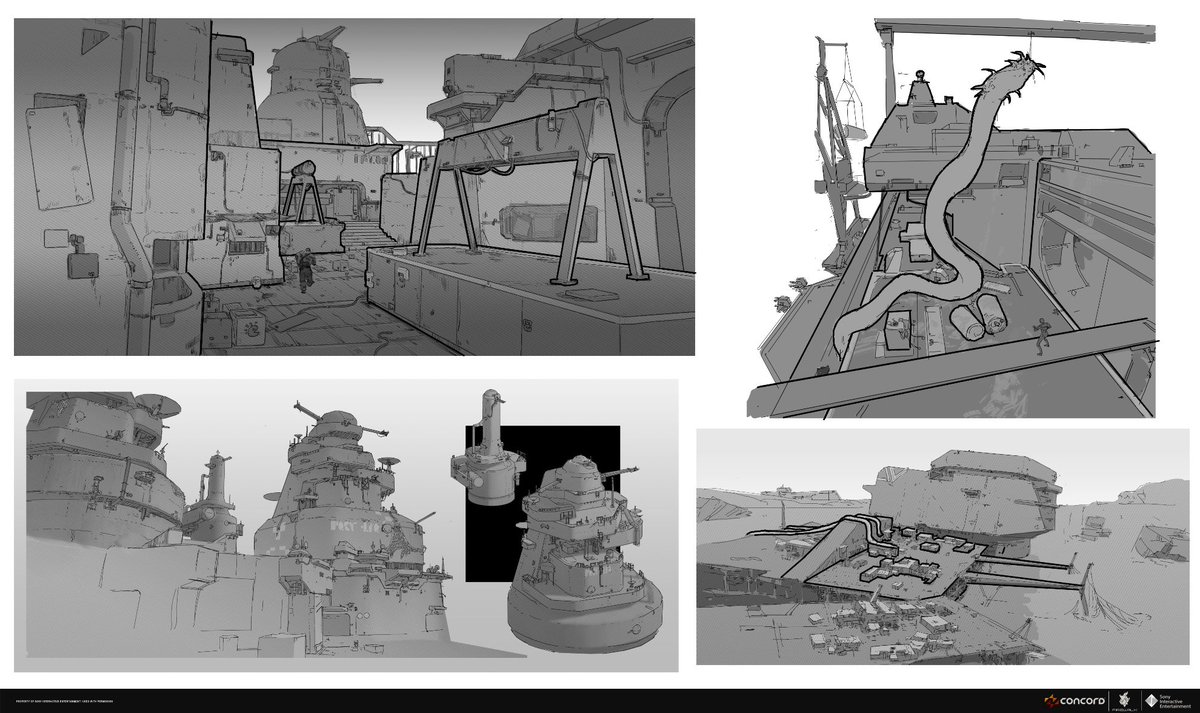 yapkr's tweet image. Water Hazard blue skies that is less art but more Level Design collaboration. Lots of back and forth and exchanges of ideas. Trying to suggest spaces to inspire LD at this stage usually, with a hint of the theme and potential art for the level.