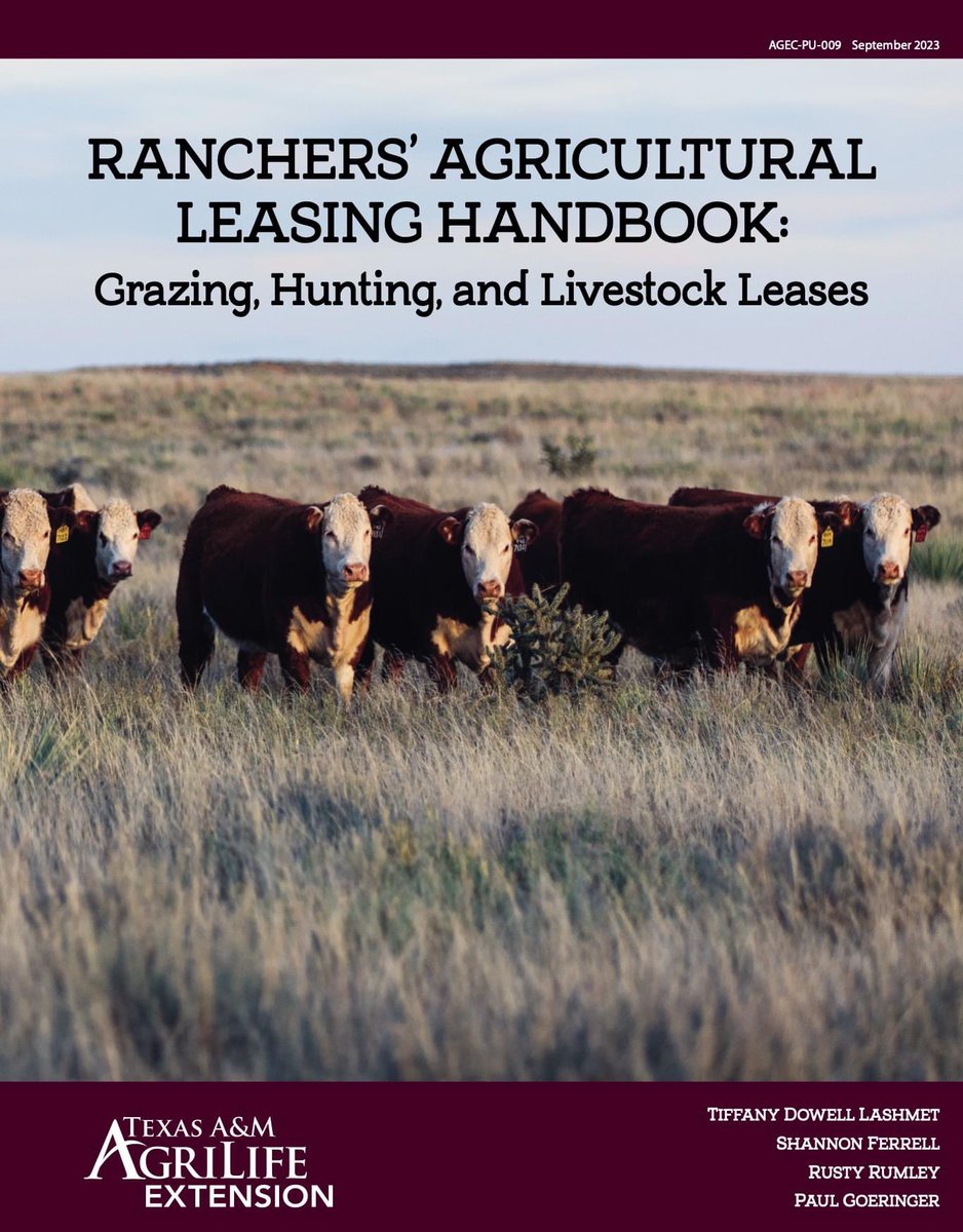 Want to maximize your land's potential? Check out our Ranchers' Agricultural Leasing Handbook! 
This handbook is packed with valuable insights to help you navigate leases effectively and understand liabilities. 

agrilife.org/texasaglaw/fil…

To purchase a hard copy, call 806-677-5625