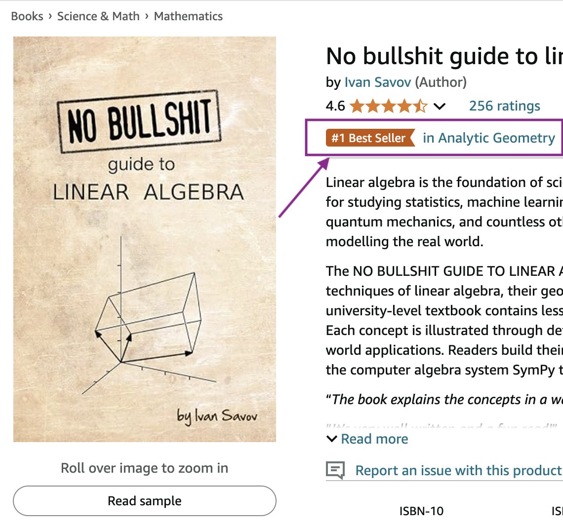 Yey, the No Bullshit Guide to Linear Algebra is #1 in Analytic Geometry today on amazon. 
amazon.com/dp/0992001021/…