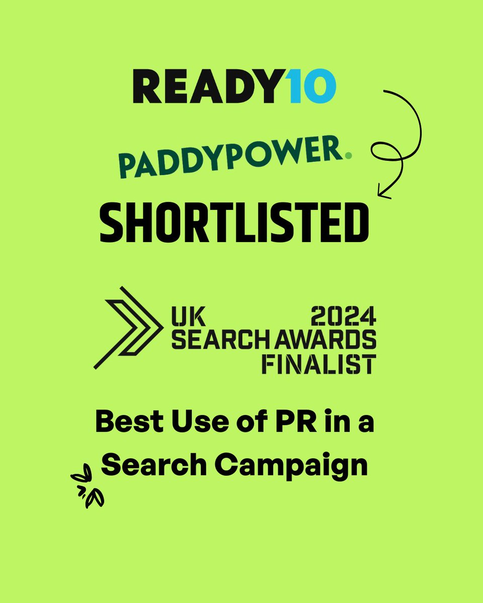 Ready10 (@ready10) on Twitter photo We've been shortlisted for the UK Search Awards 2024!
Delighted to be in the Best Use of PR category for our work with Paddy Power Games, where our efforts in earning the brand plenty of top-tier links clearly caught judge's attention. 🤞 for the ceremony in December! We've been shortlisted for the UK Search Awards 2024!
Delighted to be in the Best Use of PR category for our work with Paddy Power Games, where our efforts in earning the brand plenty of top-tier links clearly caught judge's attention. 🤞 for the ceremony in December!