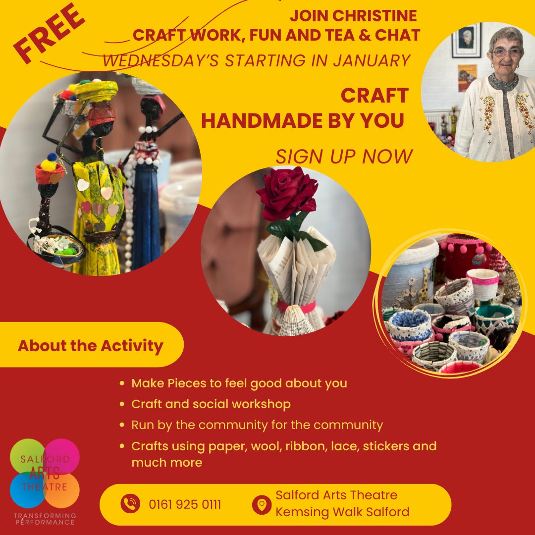 From the success of our International Day of Older people we’re looking forward to bringing other events 
One of our #community members Christine will be starting a Free #Craft Workshop on a Wednesday
There will be time to chat over a cuppa
Contact us to express your interest