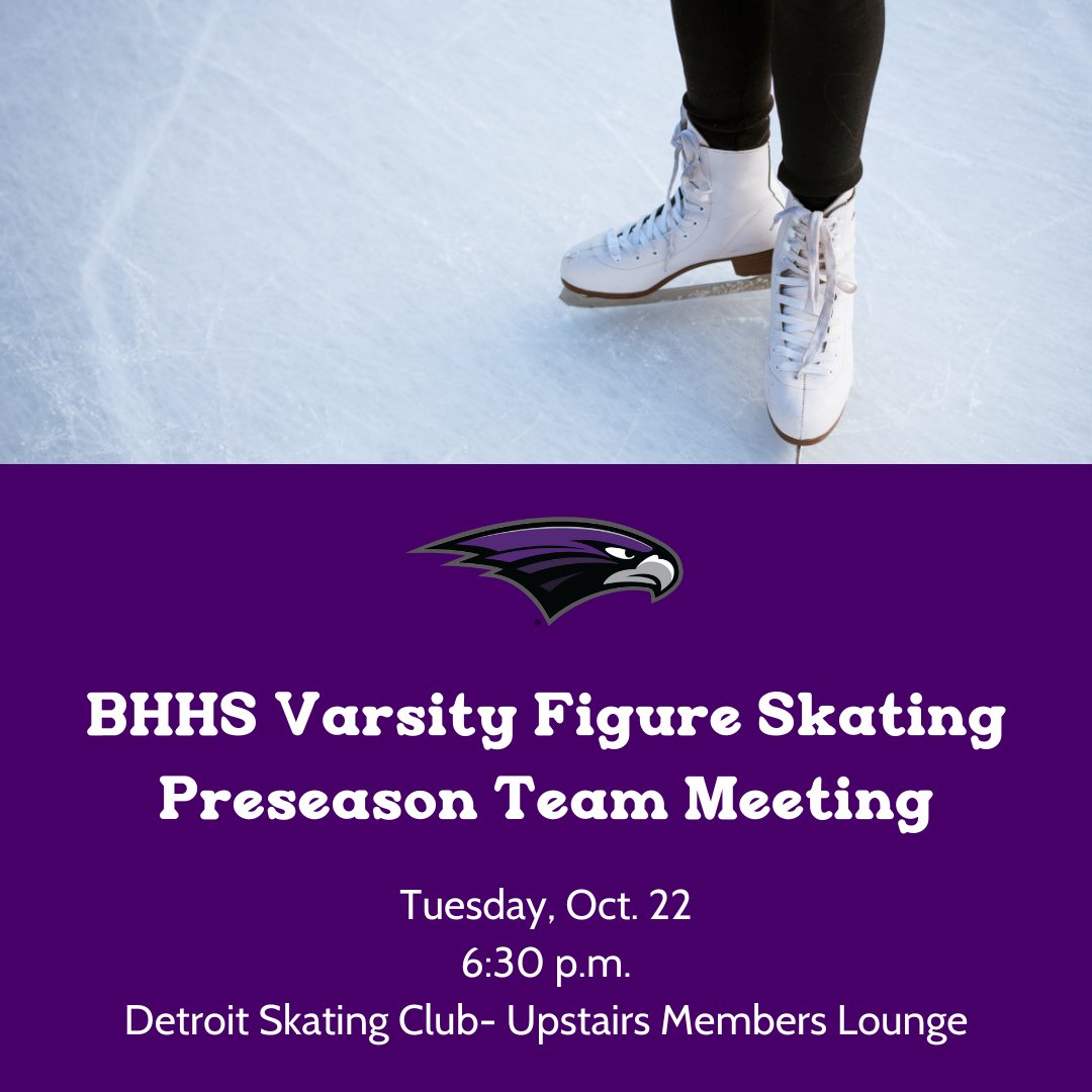 Students interested in the figure skating team- make sure to attend the preseason meeting on Tuesday, Oct. 22 at 6:30 p.m.! ⛸️📅 Parents are also invited to attend.