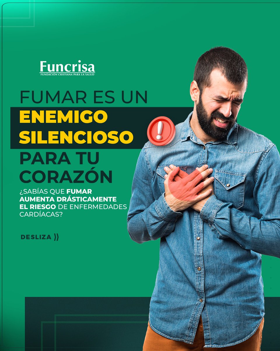 Funcrisaec's tweet photo. Fumar es uno de los mayores enemigos para tu corazón 🚬
Las personas que fuman tienen un 70% más de probabilidades de desarrollar enfermedades cardíacas. No solo afecta tus pulmones, sino que daña tus arterias.
#CuidaTuCorazón #NoSmoke #SaludCardiaca #Cardiología #SinLuz #URGENTE https://t.co/XsXOd9Qqqi