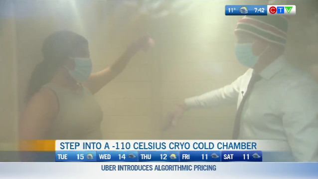 CTVYMVancouver's tweet photo. In Vernon, CTV Morning Live chills out in a -110-degree Celsius Cryo Cold Chamber at @sparklinghill! 🥶✨ #SponsoredContent

https://t.co/AcPVhWbYsL https://t.co/ar3sdRTTMO