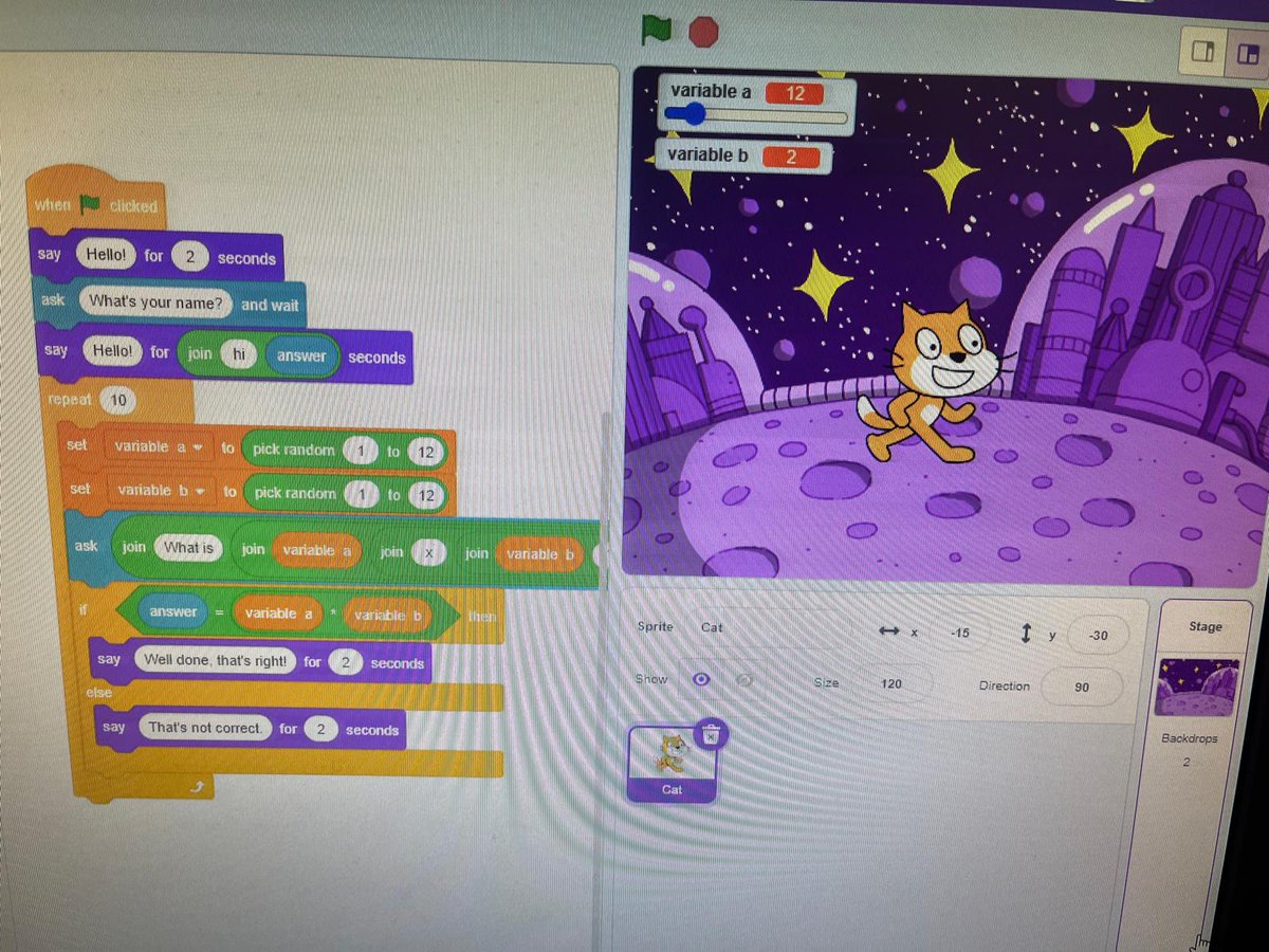 Year 4 have had fun working on scratch times table programs in computing.