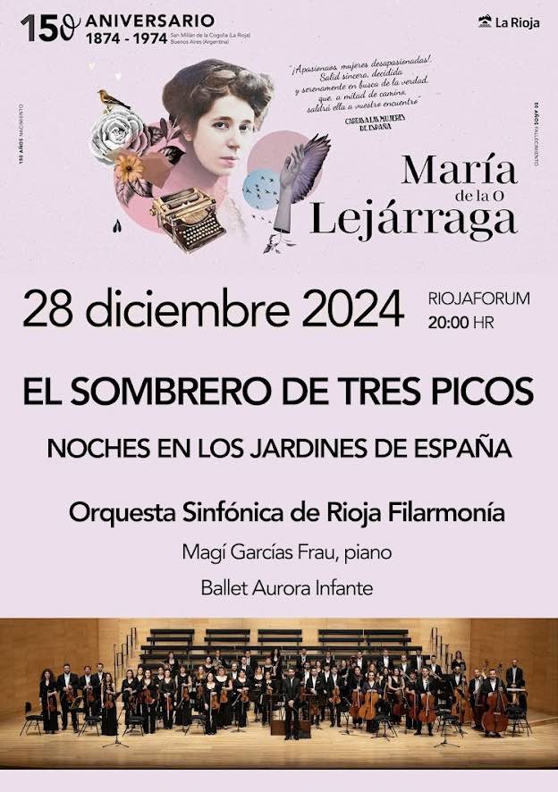 💜🎻 En el día exacto del 150 cumpleaños de María de la O Lejárraga (28 de diciembre de 1874, San Millán de la Cogolla, La Rioja – 28 de junio de 1974, Buenos Aires, Argentina), <a href="/riojafilarmonia/">Rioja Filarmonía</a>  pone sobre los escenarios dos de las obras más icónicas de Manuel de Falla...

1/3